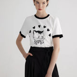 Charming Black and White Cat with Bow Tie and Hearts Unisex T-Shirt