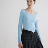 Women's Long Sleeve Knit Top with Asymmetric Hem