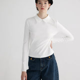 Chic White Collared Knit Top