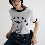 Charming Black and White Cat with Bow Tie and Hearts Unisex T-Shirt