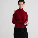 Elegant Turtleneck Cold-Shoulder Knit Top