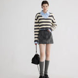 Layered Collar Striped Cropped Sweater