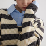 Layered Collar Striped Cropped Sweater