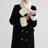 Double-Breasted Long Sleeve Coat with Faux Fur Collar
