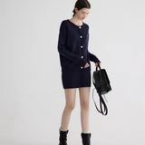 Elegant Textured Knit Cardigan and Skirt Set