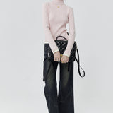 Women's Light Pink Turtleneck Sweater - Soft Knit for Cozy Comfort