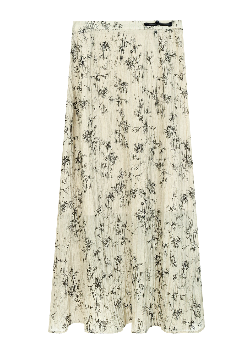 Skirt Maxi Beige Wanita dengan Cetakan Buluh Hitam - Fabrik Berbulu, Elegan untuk Semua Musim