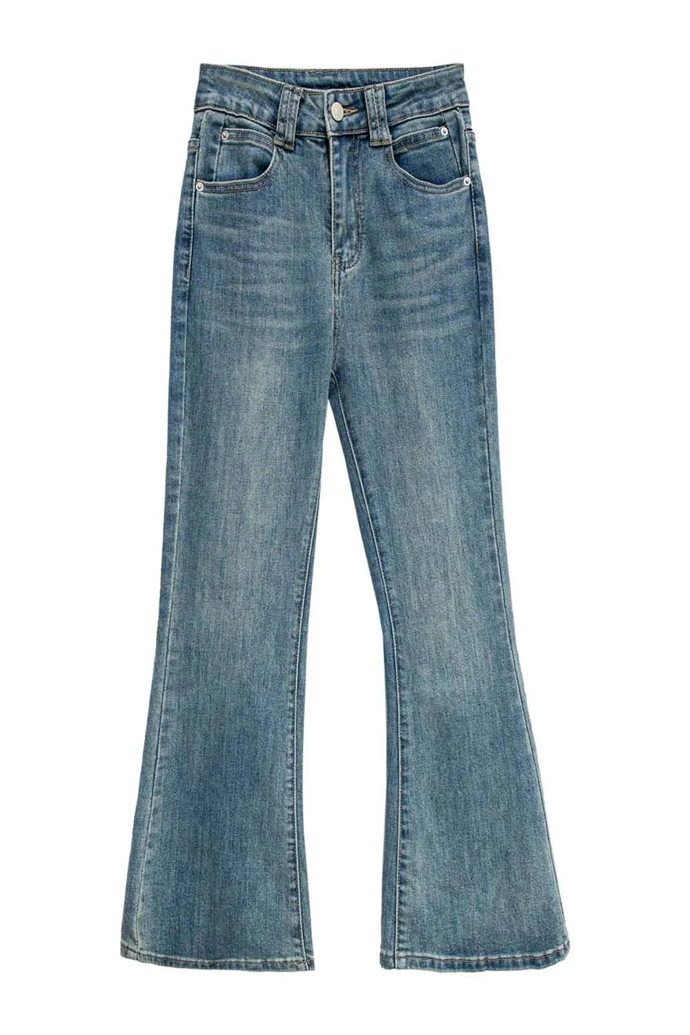 Jeans Mid-Wash Berkobar dengan Rekaan Lima Poket Klasik