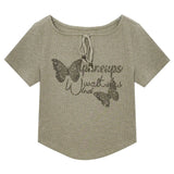 Graphic Short Sleeve Tee with Butterfly Motif and Inspirational Quote
