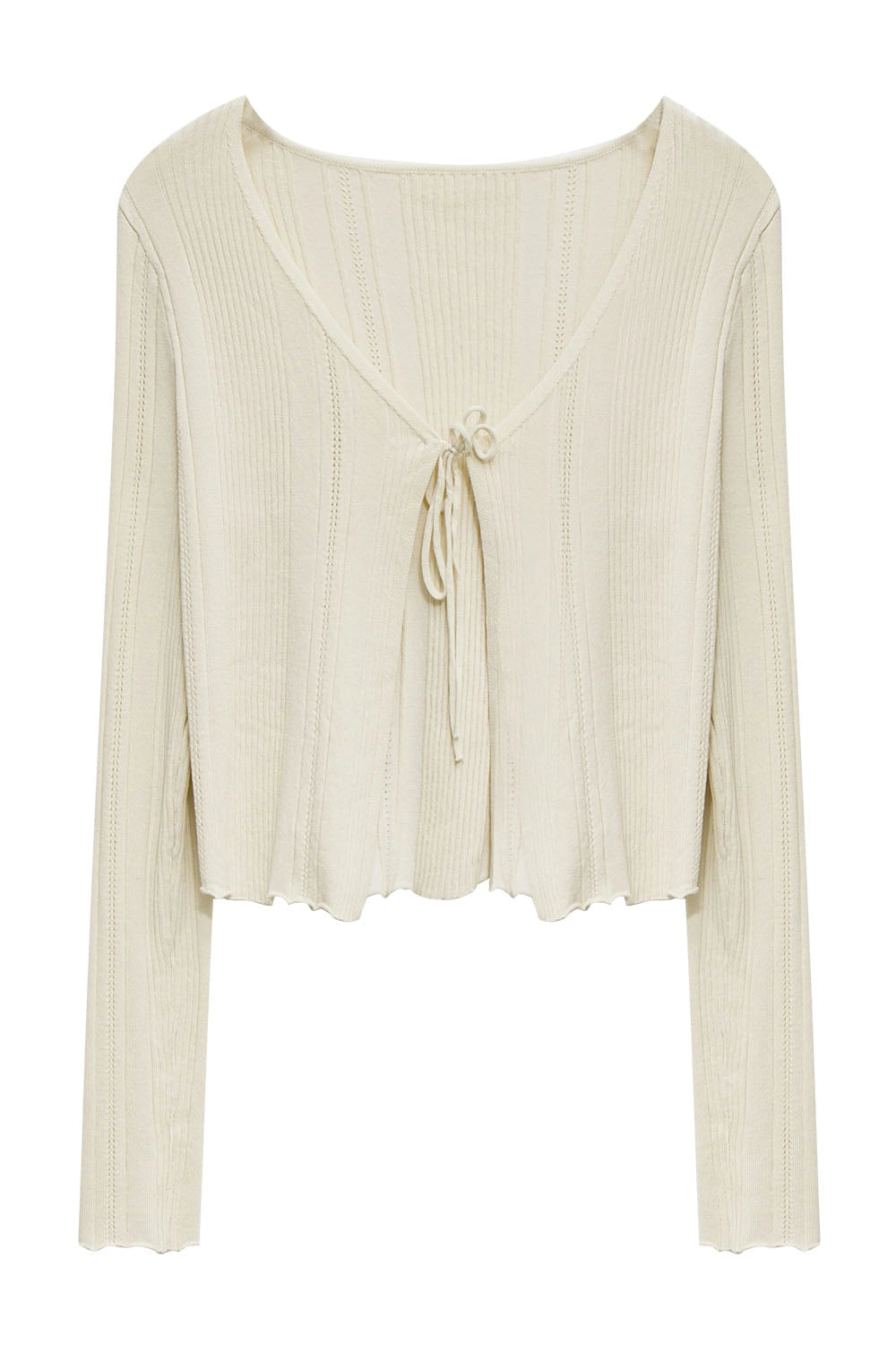 Ladies' Front Tie Ribbed Cardigan with Long Sleeves