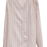 Women's Vertical Striped Button-Up Blouse with Cuffed Sleeves