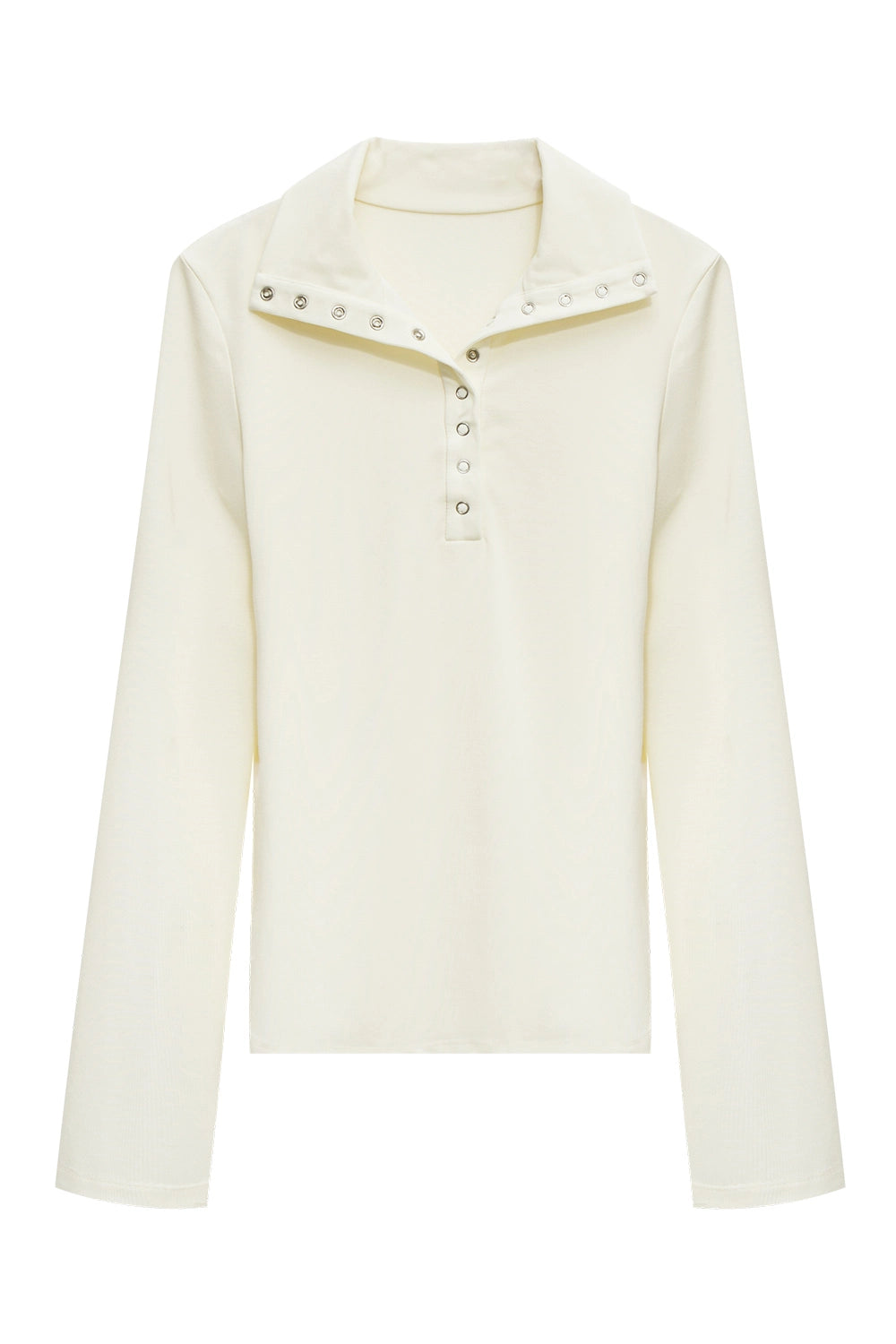 Woman's Long Sleeve Henley Top with Embellished Collar Detail