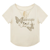 Graphic Short Sleeve Tee with Butterfly Motif and Inspirational Quote