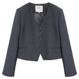 Women's Classic Blazer with Scalloped Collar and Front Button Closure