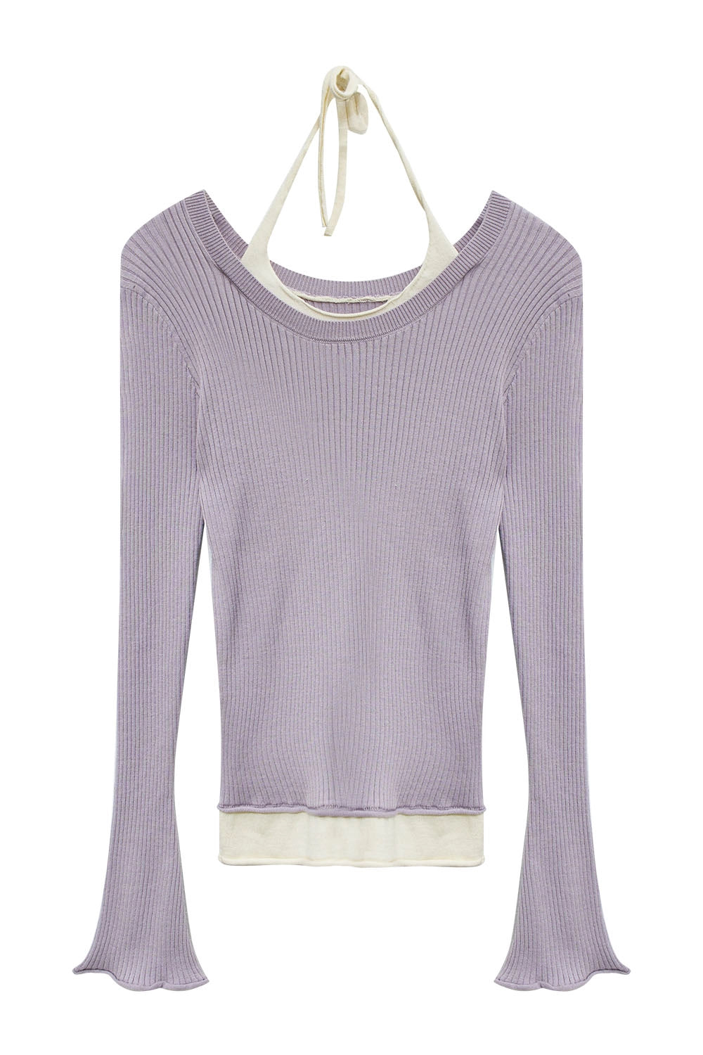 Women's Casual Ribbed Knit Sweater with Elegant Shoulder Detail