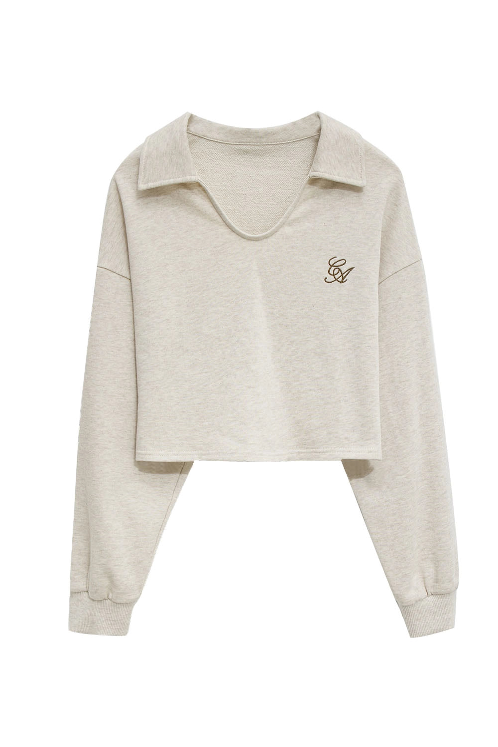 Women's Cropped Collared Sweatshirt with Embroidered Detail