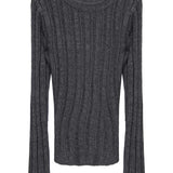 Ribbed Crew Neck Sweater with Bell Sleeves