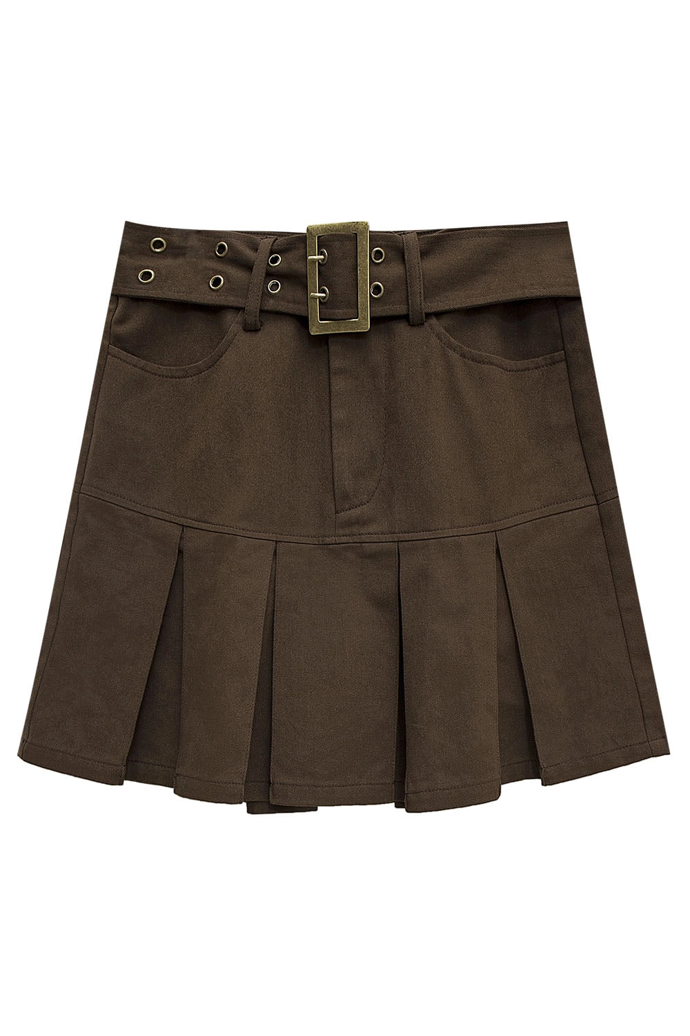 Woman's Pleated High-Waist Skirt with Belted Detail and Grommet Accents