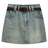 Casual Denim Mini Skirt with Belted Waist