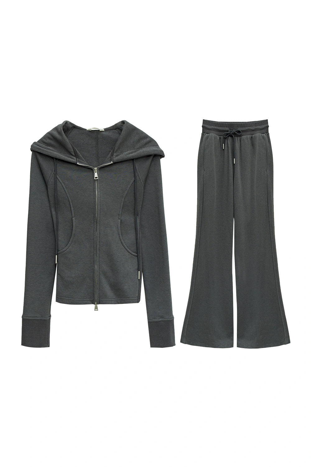 Women's Hooded Zip-Up Jacket and Drawstring Wide-Leg Pants Set
