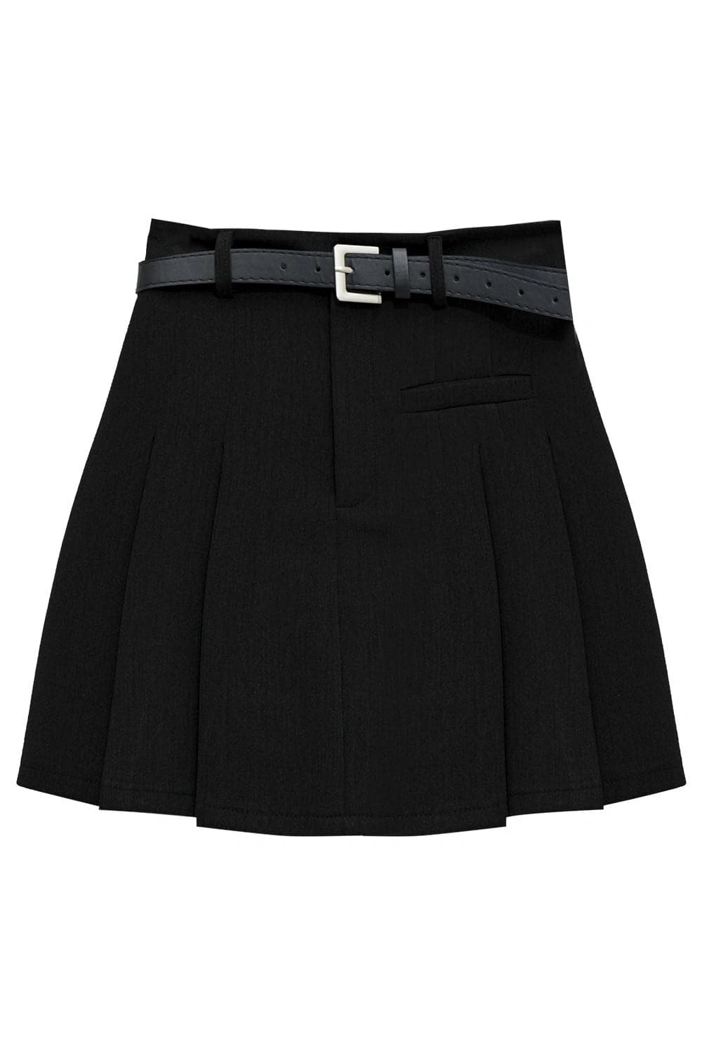 Belted A-Line Mini Skirt with Pleated Detail
