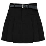 Belted A-Line Mini Skirt with Pleated Detail