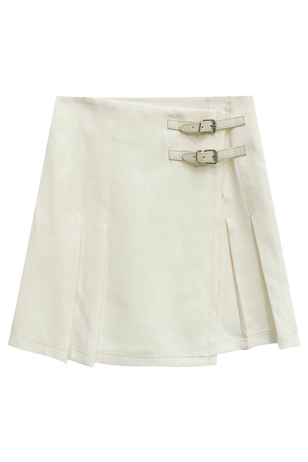 Woman's A-Line Mini Skirt with Buckle Accents and Structured Waistband