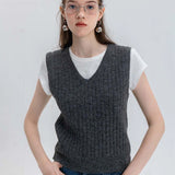 Sleeveless V-Neck Knit Vest in Charcoal Grey