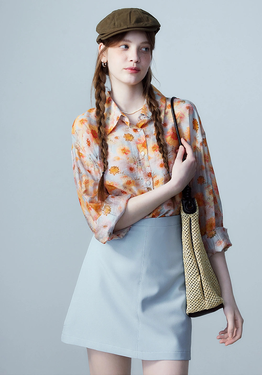 Women's Long Sleeve Floral Print Button-Down Shirt