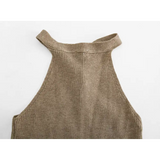 Vest Halter Knit Moden dengan Perincian Garis Leher Berpintal