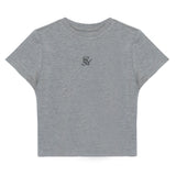 Women's Cropped Grey T-Shirt with Elegant Embroidered Logo