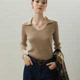 Chic Layered Collar Ribbed Sweater