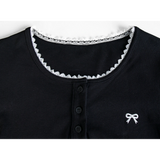 Women's T-Shirt with Delicate Black Bow Embroidery - Soft Cotton, Casual Fit
