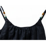Beige Linen Maxi Dress with Adjustable Gemstone Straps