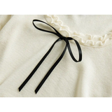 Bahagian Atas Knit Ruffled Manis dengan Butiran Bow