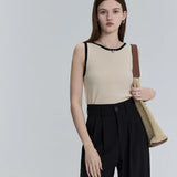 Chic Textured Knit Sleeveless Top with Contrast Trim Detail