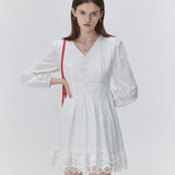 Romantic Lace Trimmed V-Neck Dress