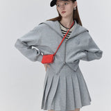 Sporty Zip-Up Hoodie and Pleated Skirt Set