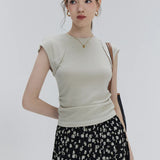 Chic Cap Sleeve Top with Sculpted Shoulder Design