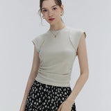Chic Cap Sleeve Top with Sculpted Shoulder Design