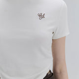 Chic Embroidered Short-Sleeve Turtleneck Crop Top