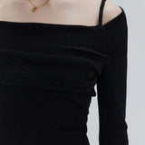 Elegant Square Neckline Long-Sleeve Knit Top
