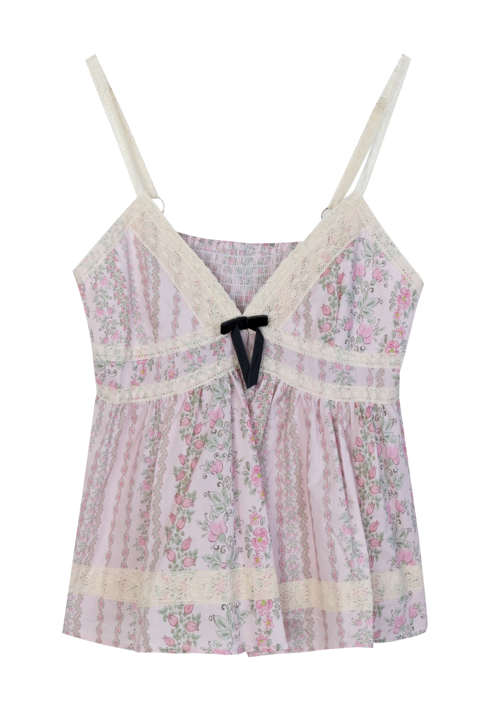 Floral Lace Trim Cami with Bow