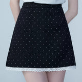 Women's A-Line Mini Skirt with Polka Dot Pattern and Lace Trim