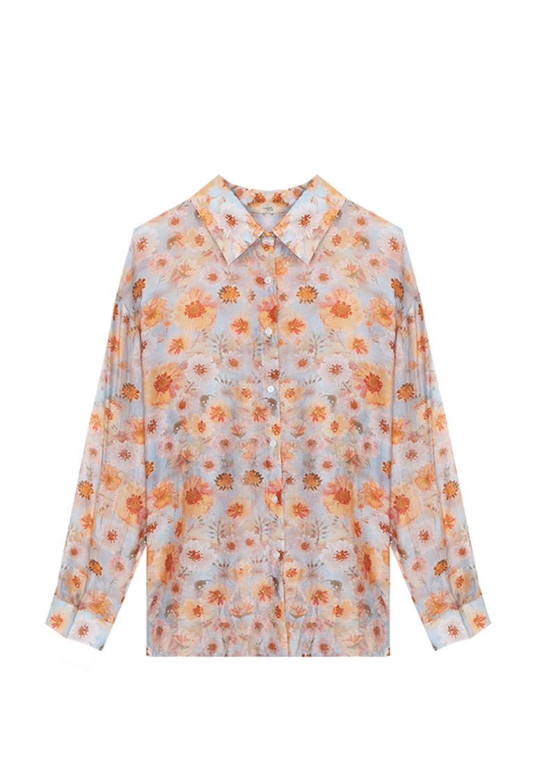 Women's Long Sleeve Floral Print Button-Down Shirt