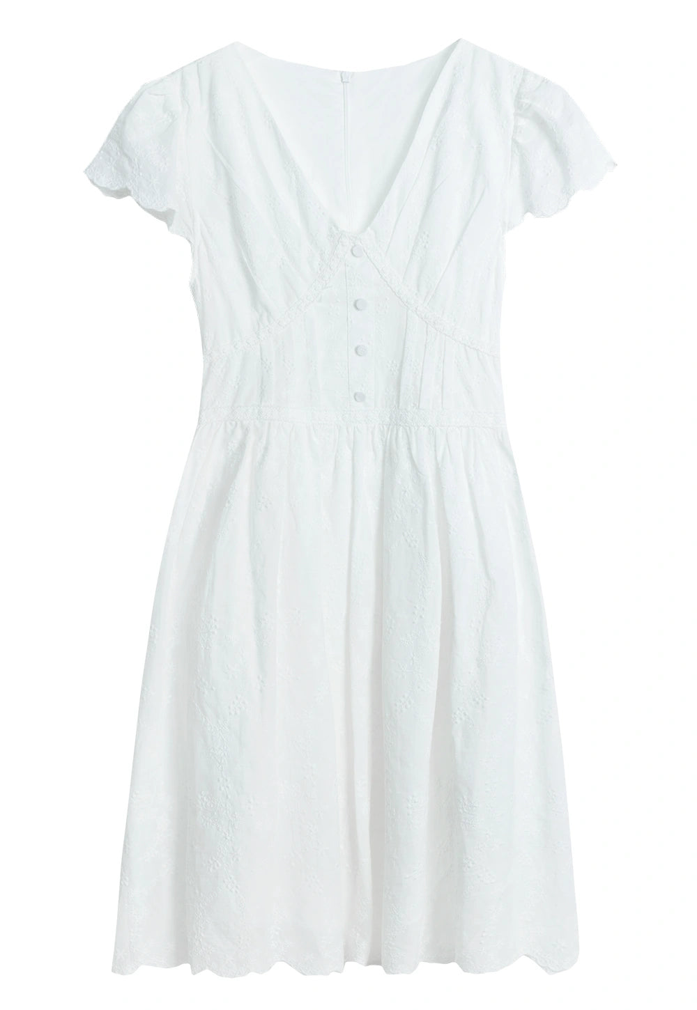 Women's Short Sleeve V-Neck Button Front Dress with Lace Detail