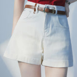 Women's belted denim shorts