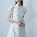 Apricot Knee-Length Lace-Trimmed Dress