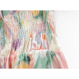 Váy dài tay xếp ly hoa trên đầu gối bong bóng