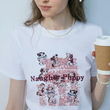 Women's White T-Shirt with Playful Puppy Print - Casual Fashion